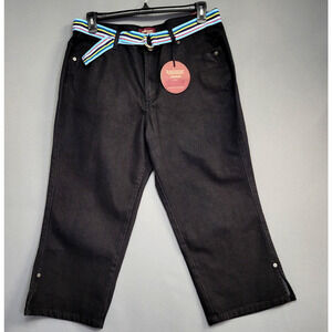 Lee Riveted Ultimate 5 Capri Jeans Womens 18M Black Denim Belted Cropped New